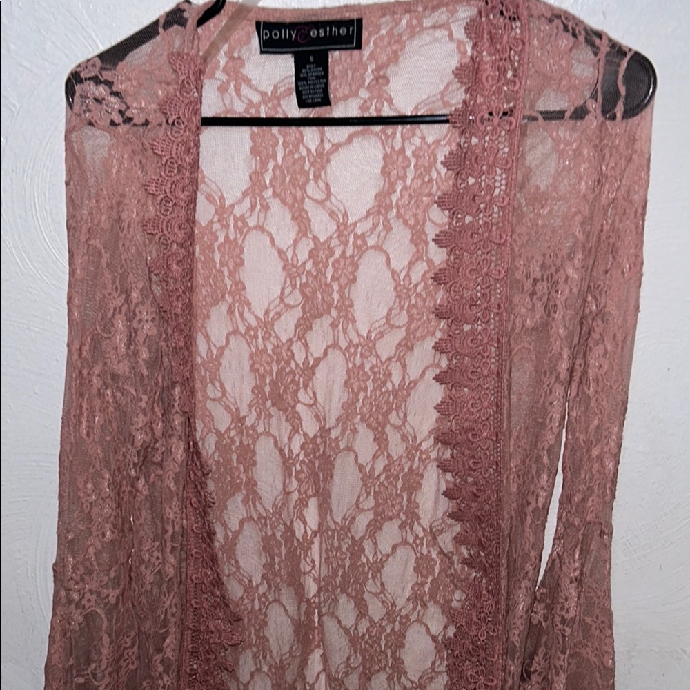 Polly & Esther Women's Lace Robe - Dusty Pink